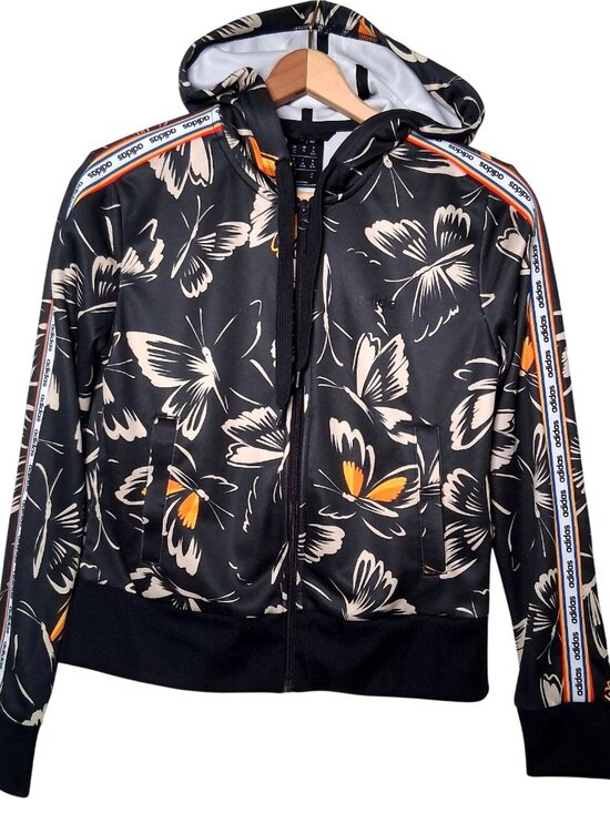 adidas Tops - Adidas x Farm Rio Hooded Sweatshirt XS 4-6 Black Butterflies Zip Hoodie Athletic